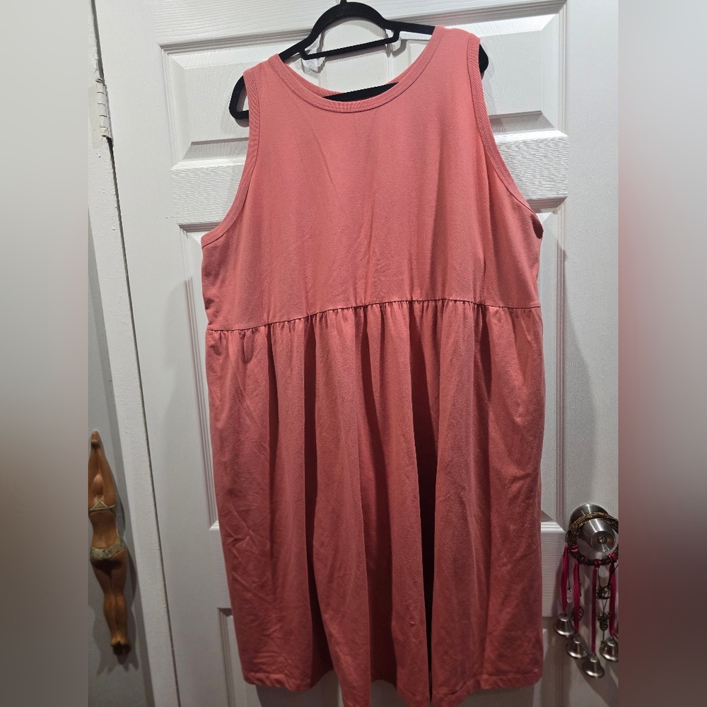 Sleeveless Sweatshirt Dress With Pockets 3X Corral Pink
